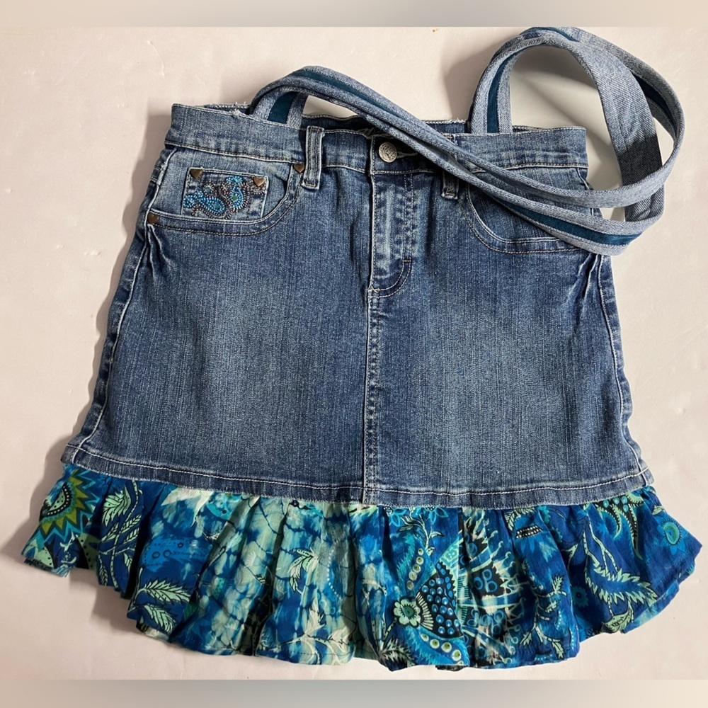 Handmade/Upcycled Denim Shoulder Bag, Distressed Denim, Casual/Boho/Street